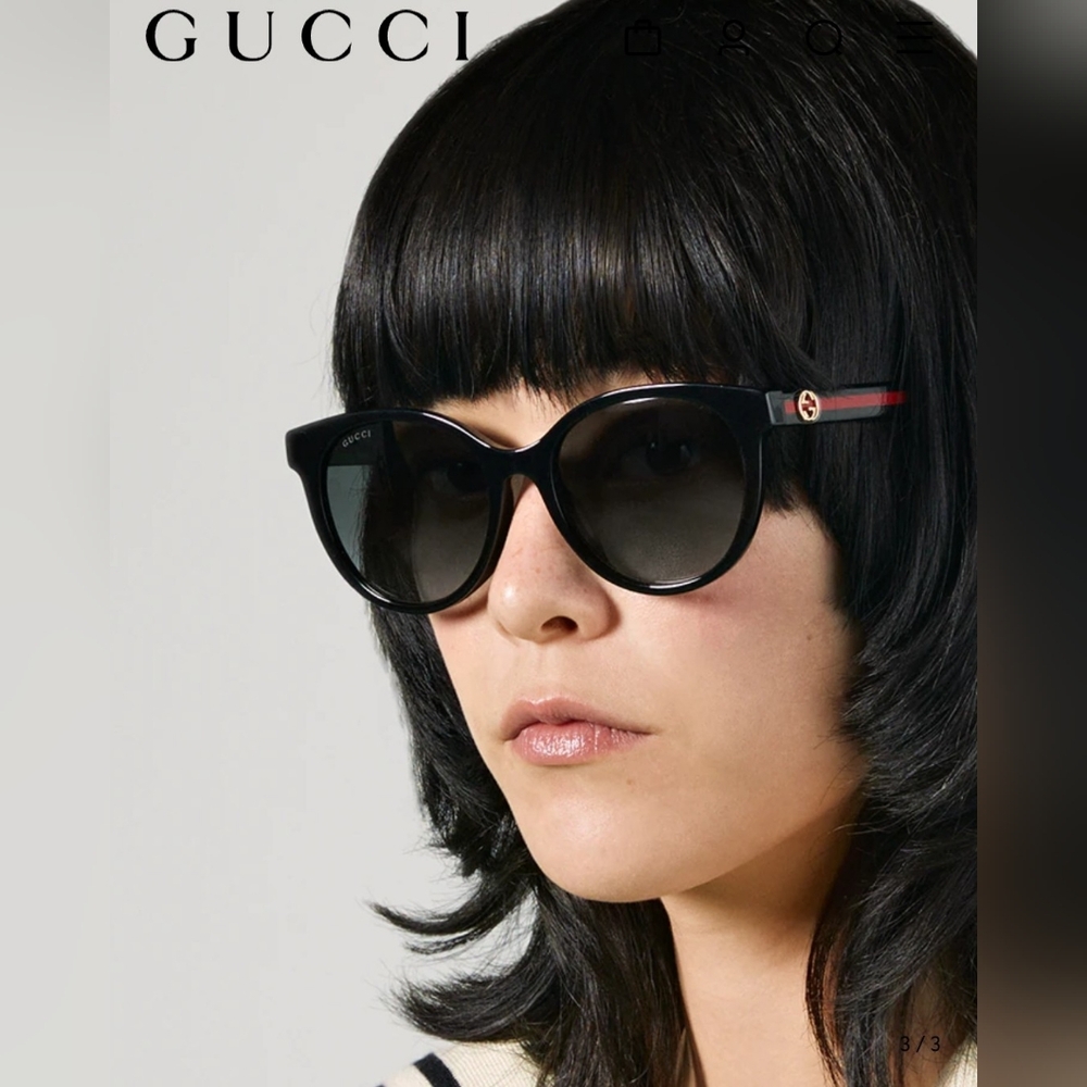 Gucci Round-Frame Sunglasses Black Sunglasses wVelvet Case And Satin Cover